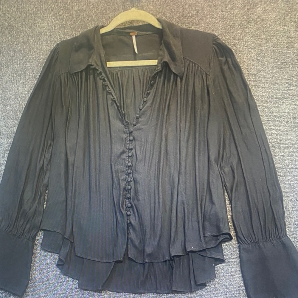 Free People Black Layered Button-Front Blouse